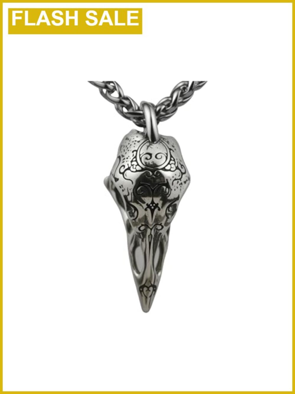 Viking Raven Skull Necklace Antique Silver 24 In Chain Gothic Men Jewelry